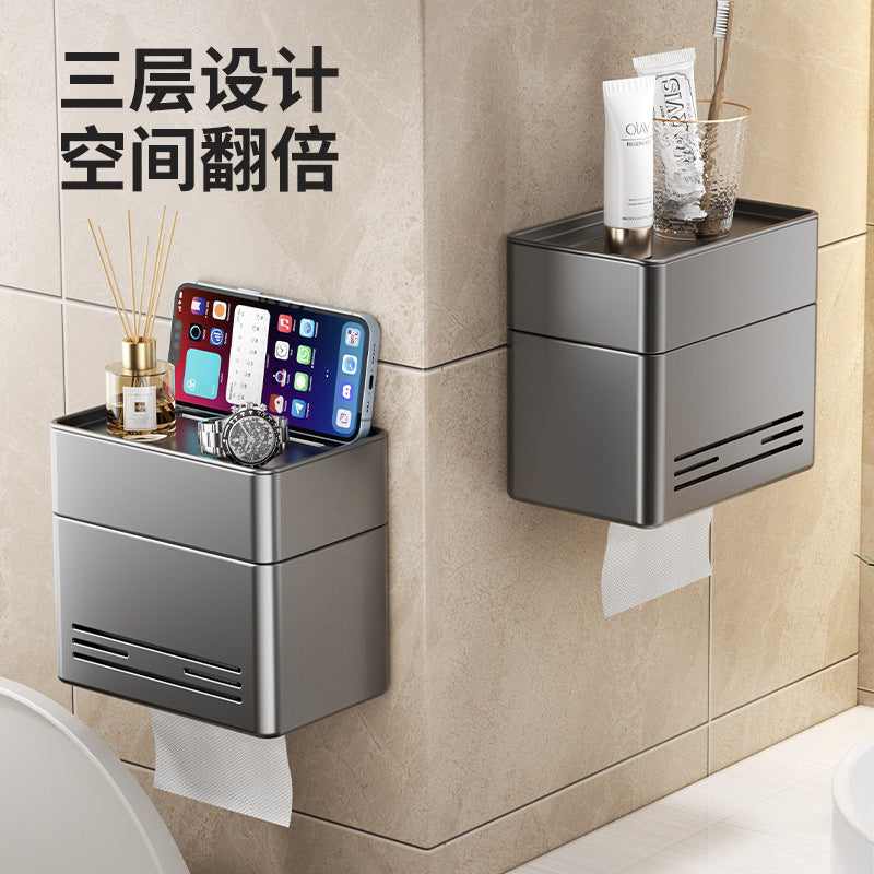 Gun Ash Toilet Tissue Box No Punching Waterproof Wall Mounted Toilet Roll Paper Drawing Toilet Paper Toilet Paper Shelf