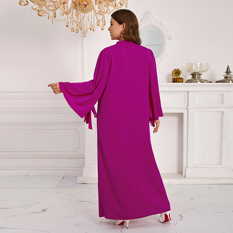 supply of plus size women's long skirts with bell sleeves and bows at special price