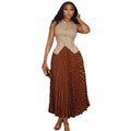 European and american cross-border african women's clothing  summer new collection: elegant sleeveless vest top and pleated skirt set