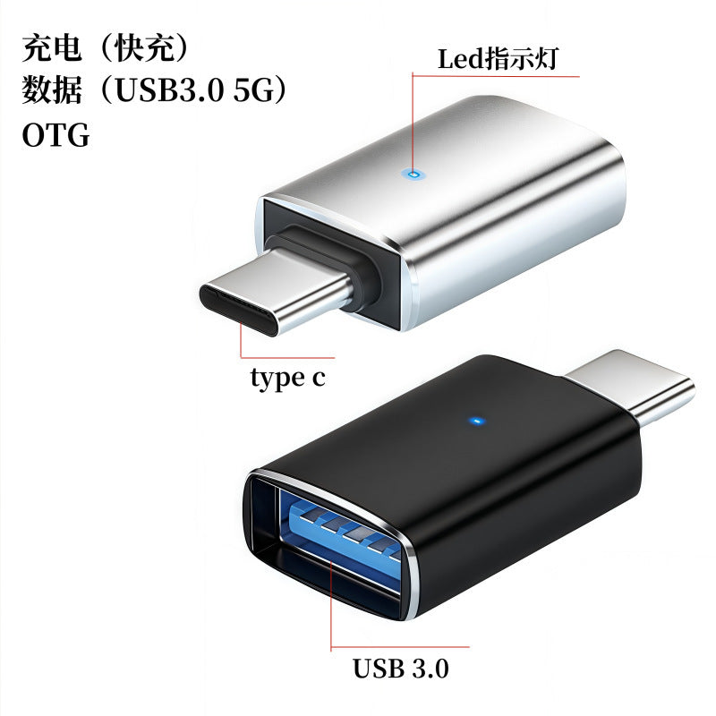 Type-c male to usb 3.0 female otg adapter - pc, phone, usb drive, car charger, illuminated converter