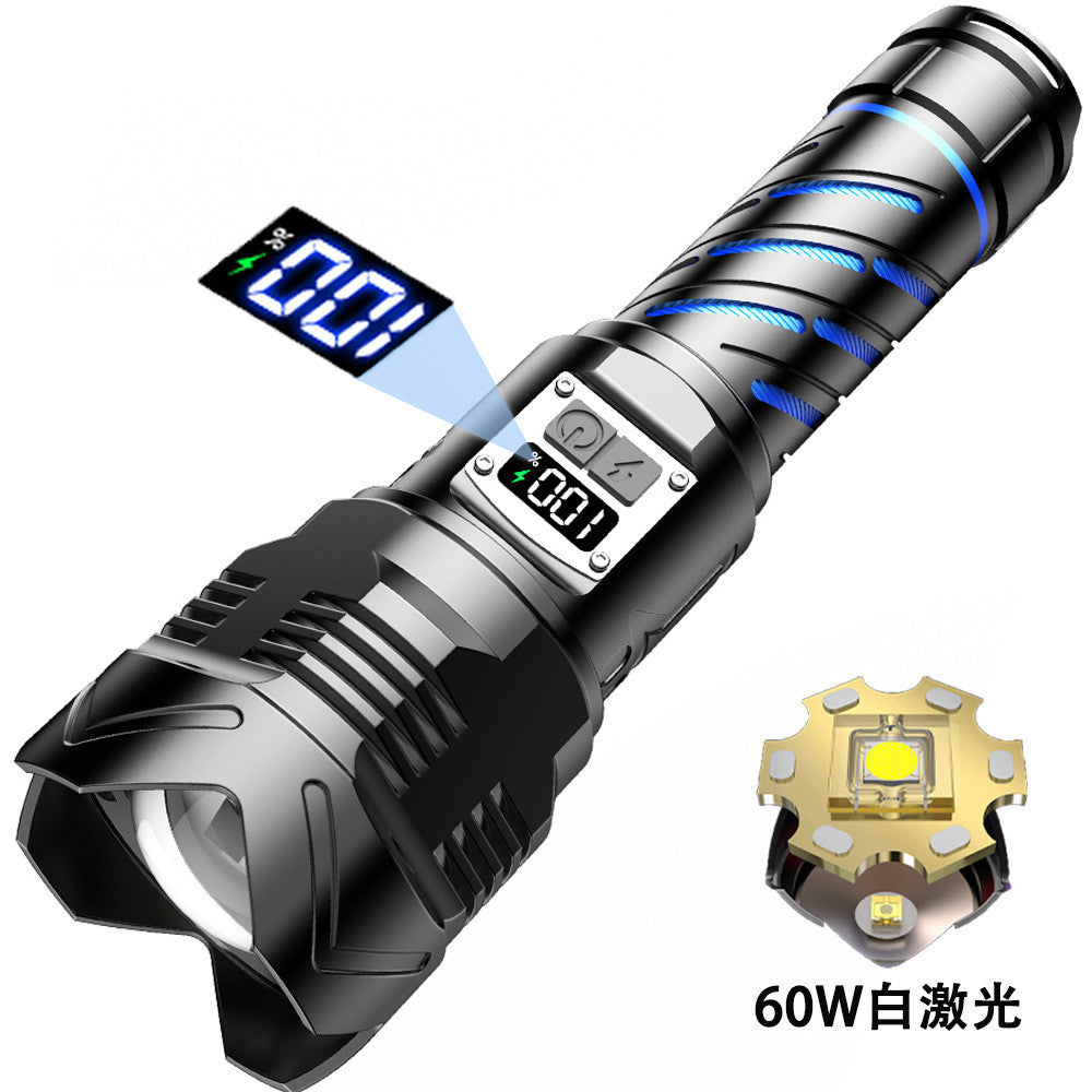 Cross-border new super bright strong light flashlight charging outdoor long-distance shooting household rechargeable aluminum alloy zoom digital flashlight