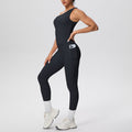 New arrival: cross-border brushed microfiber seamless tank top & leggings set - pocketed activewear for running, fitness, and yoga (two-piece)
