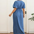 new arrival: plus size women's bubble sleeve, tie-front, slit maxi denim dress - perfect for , , and european & american markets