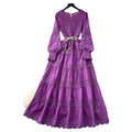 High-end elegant dress - spring  collection: french-inspired fashion with cutout lace, patchwork, cinched waist, and a flowy, vintage-style maxi skirt