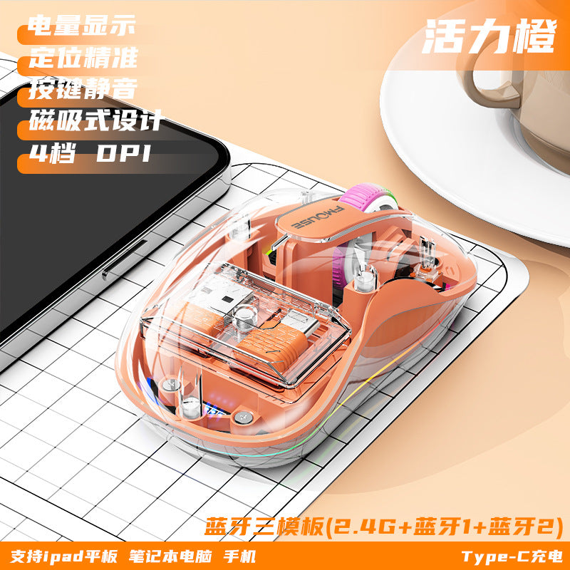 New m333 wireless bluetooth transparent mouse - rechargeable, with colorful breathing light, for tablets, laptops, and office use
