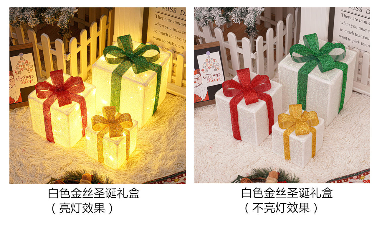 Popular Christmas gift box three-piece Christmas light decoration ambient light ins wind indoor and outdoor flashing ornament