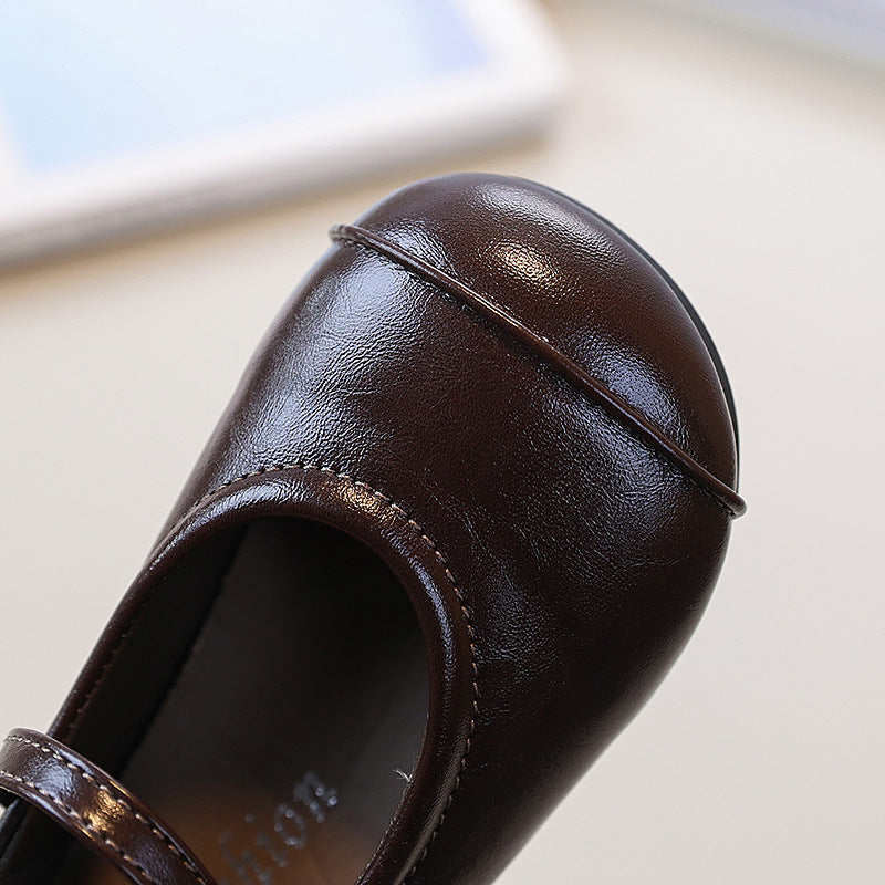 Vancahao girls' black leather shoes,  spring/autumn new korean style, kids' fashionable flats, toddler shoes