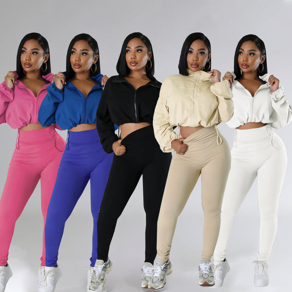 TW502 European and American women's clothing autumn and winter new fashion sweater loose long-sleeved top tight trousers sports two-piece set