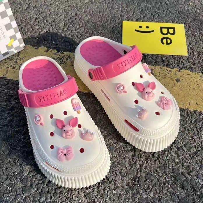 Bottom hole hole shoes women's ins trendy outwear 2023summereasiest for match height increasing platform shoes toe beach sandals cartoon
