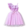 Girls' dress for toddlers and young children, 3d floral appliqué polka dot mesh dress