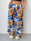 Ready-to-ship  spring/summer european and american women's fashion: new hot girl style pocket streetwear printed loose fit casual pants