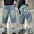 Boys' mid-length shorts - summer  new collection - kids' 5-inch shorts - big & tall boys' denim shorts - printed design