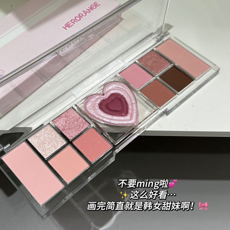 HERORANGE~ Heart twelve-color eyeshadow pearlescent shiny super flash matte blush high-gloss integrated disc multi-purpose