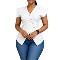 D3376 cross-border  european and american women's clothing  summer new v-neck ol chic fashion ruffle sleeve export top
