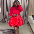 European and american cross-border women's fashion:  autumn new arrival - elegant, designer long-sleeve t-shirt and high-waisted tulip skirt set