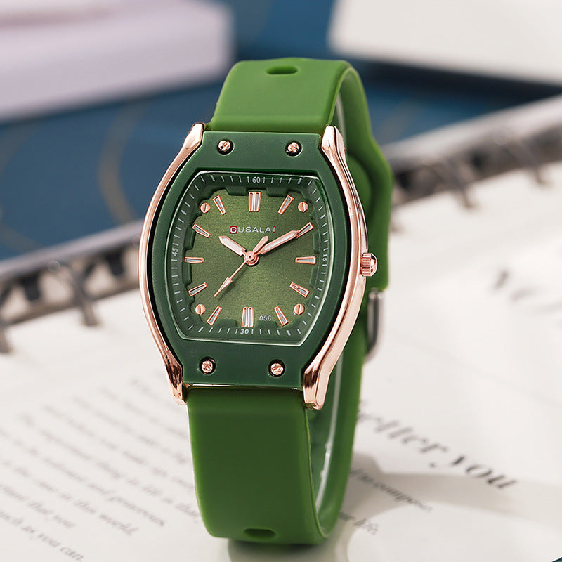 New arrival tweed style wine barrel square women's silicone watch high-looking women's watch student women's niche style quartz watch