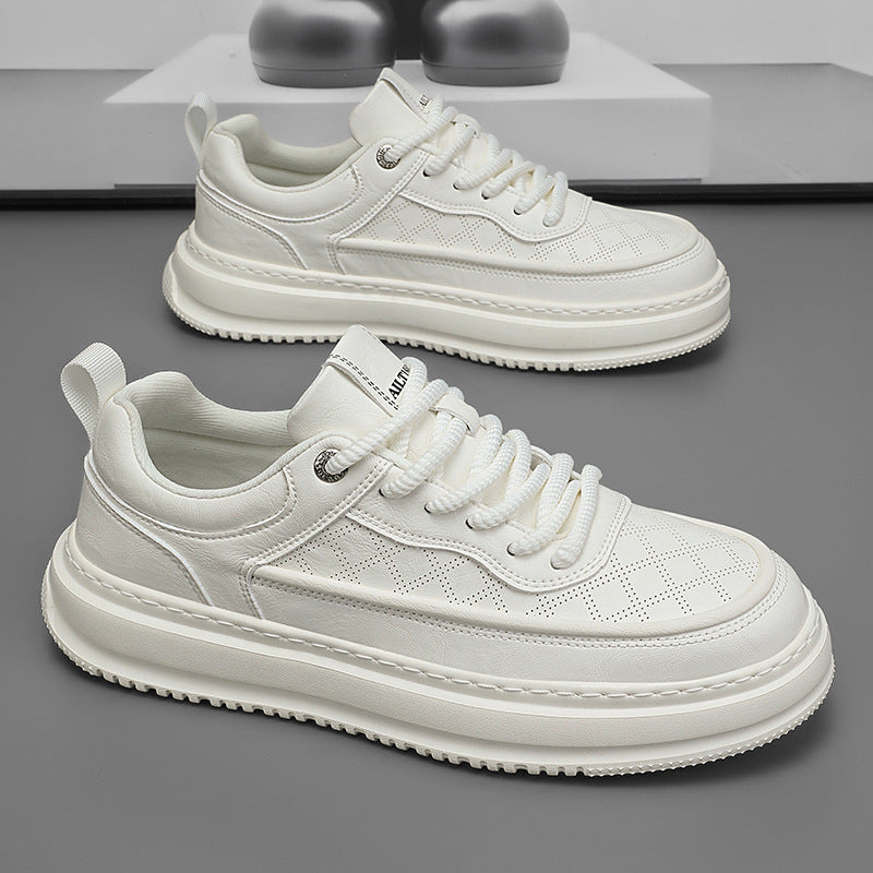 Men's spring/autumn breathable lightweight soft sole white sneakers, men's casual shoes, versatile thick-soled platform sneakers, men's trendy shoes