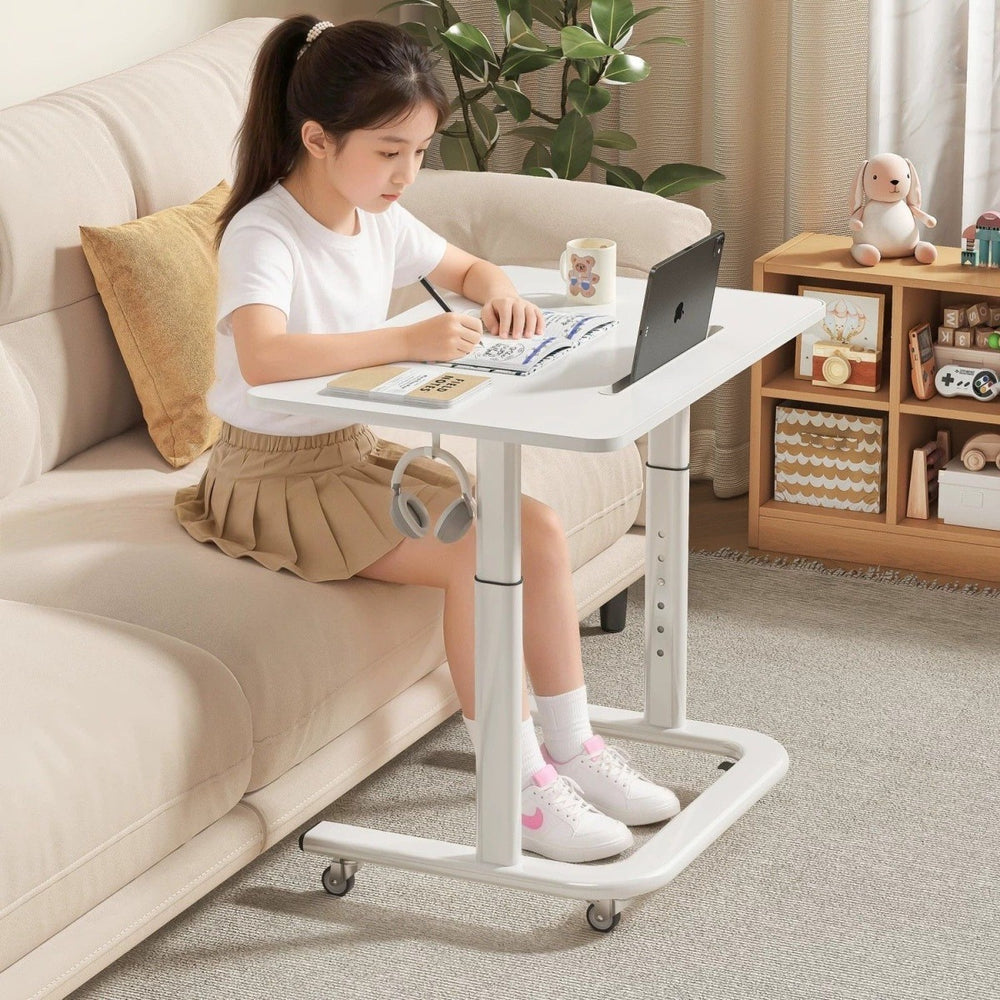 Adjustable height study desk - bedside, sofa, and dorm room mobile laptop table with wheels - foldable computer desk