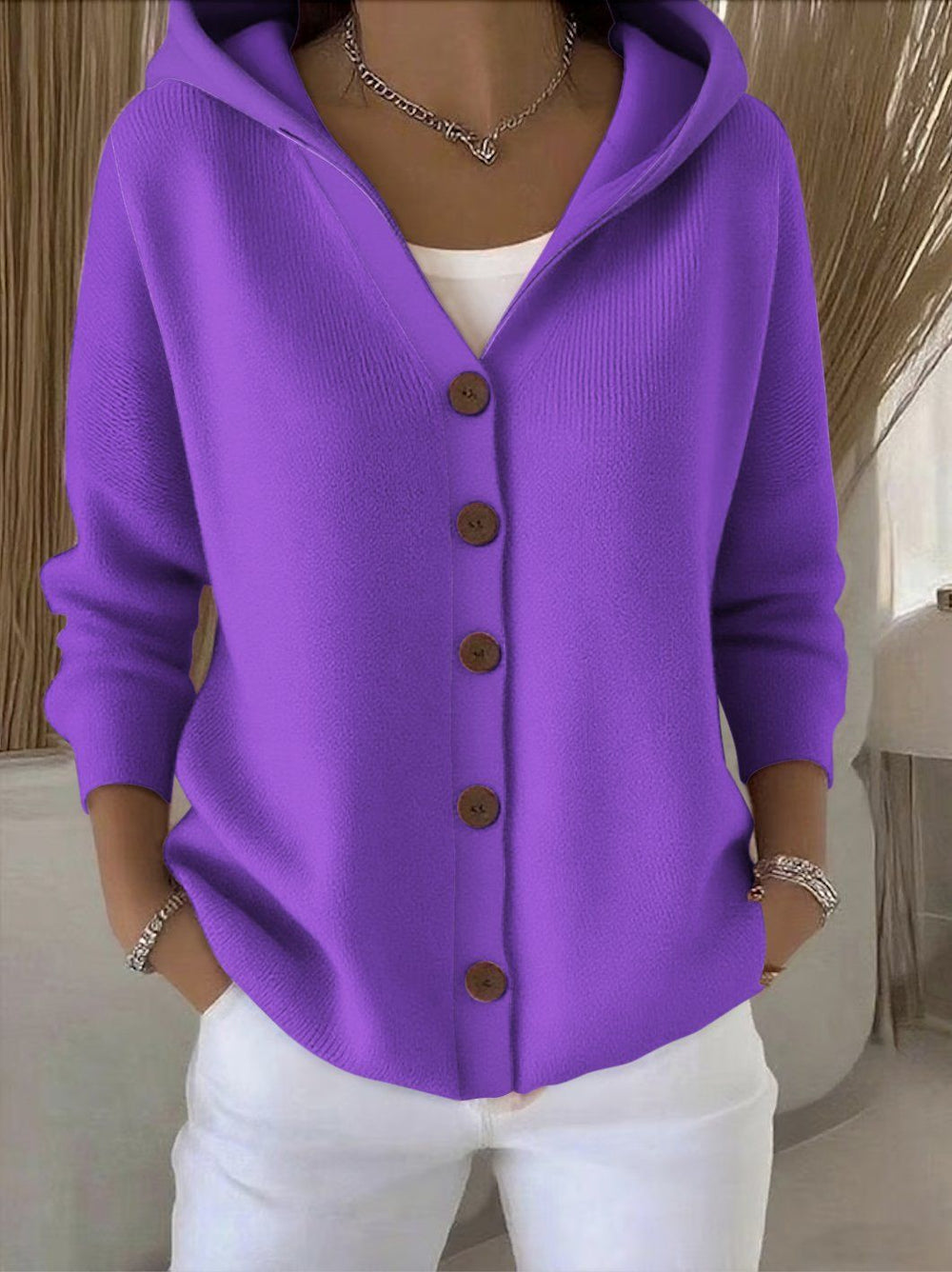 fashion autumn winternew arrivalhoodedknittingcardigan women's pure colorcasualfashionsweateroutwear women