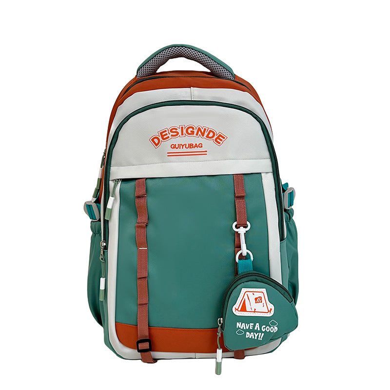 School bag female primary school students large-capacity contrasting color simple Japanese backpack 2025 new junior high school travel backpack