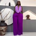 European and american women's clothing  autumn new collection: sweet and fresh halter neck turtleneck blouse with high-waisted straight-leg pants two-piece set