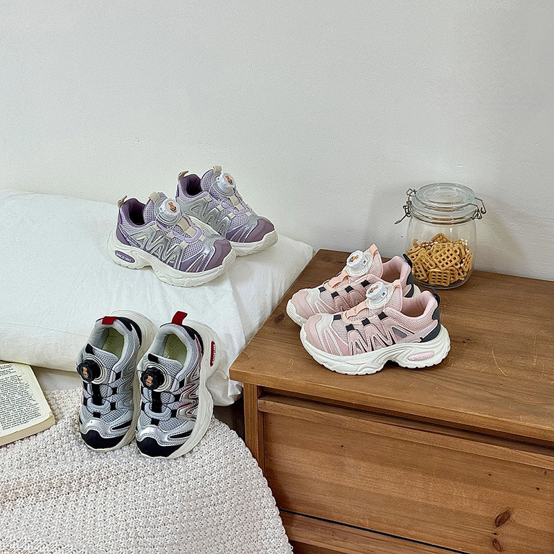 new autumn/winter kids' shoes: rotating buckle sneakers, boys' casual dad shoes, girls' outdoor shoes