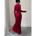 Women's autumn/winter new arrival: elegant commute v-neck shirred waist side slit lace velvet solid color dress