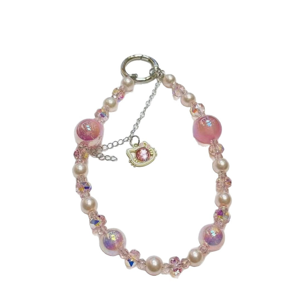 Creative mobile phone hanging chain pendant cat tassel accessible luxuryshort fairy pearl crystal satchel chain mobile phone case lanyard