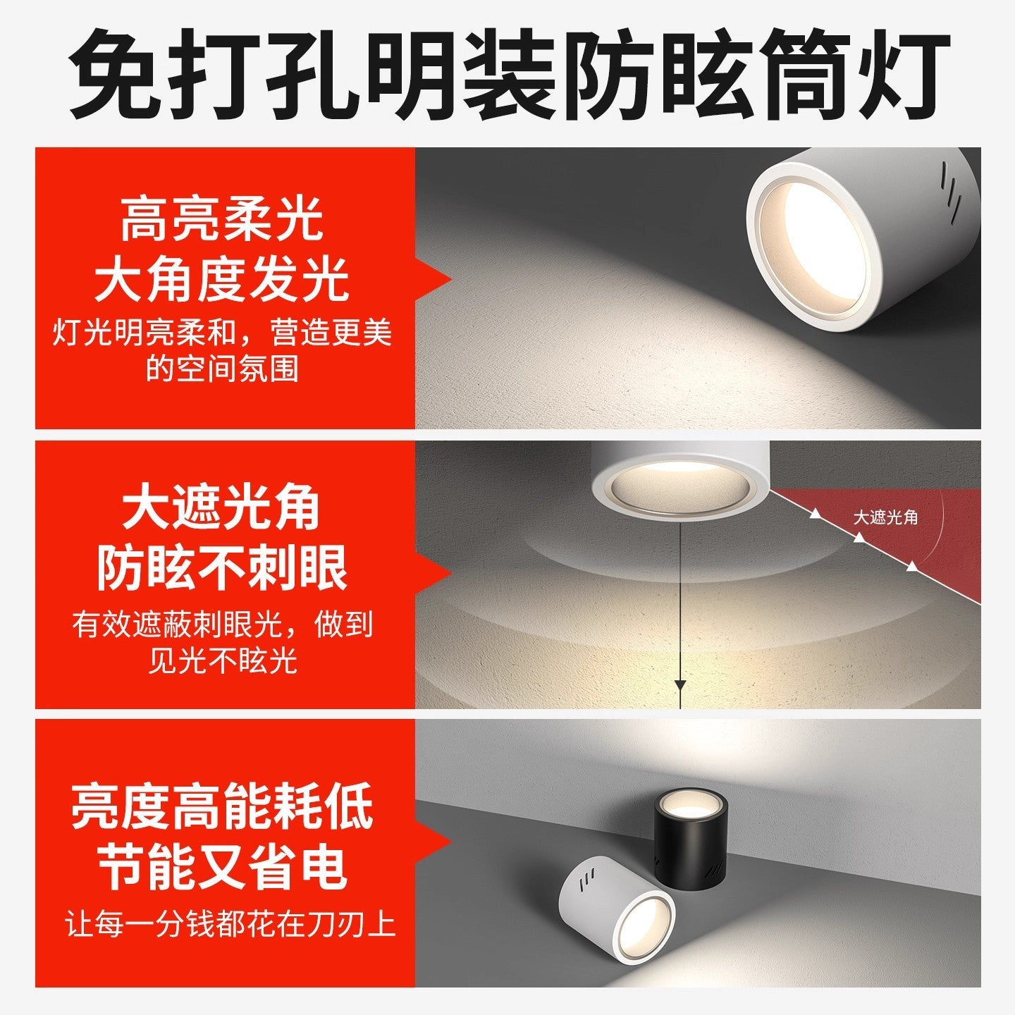LED surface mounted downlight anti-glare round external non-punching lighting commercial no ceiling ceiling type 4 inches 5 inches 6 inches