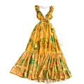 Frenchretrov neck small flying sleeves printingdress women's fashionbackless waist elegantlongruffles skirt