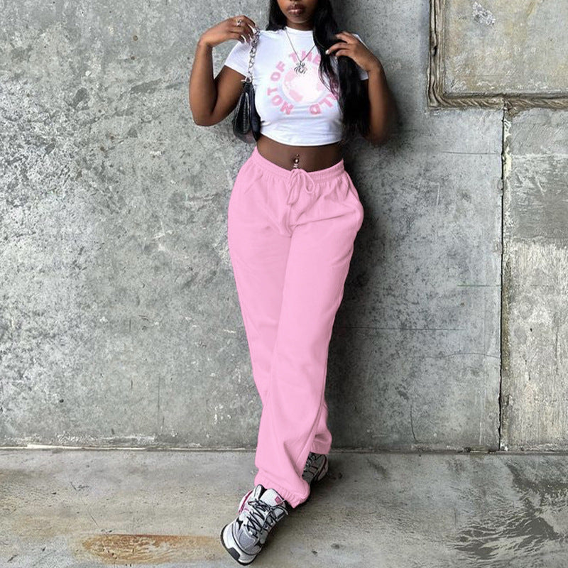 Europe, America autumn and winter new fleece loose trousers  leisure sports fashion sweater pants women wholesale