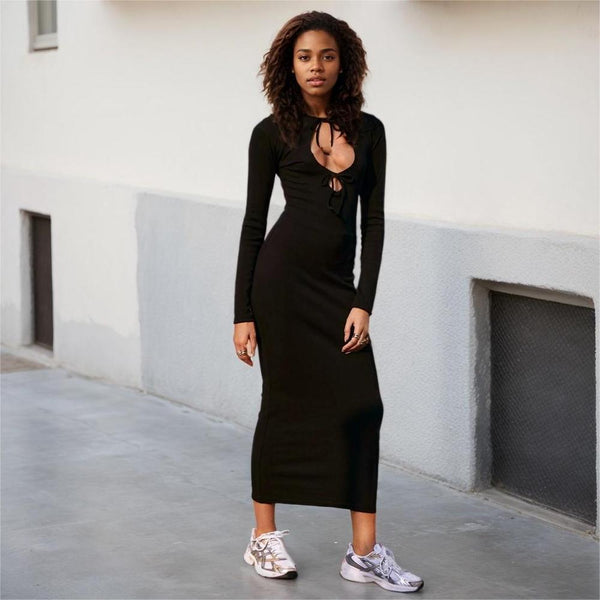 women's simple casual dress 2024 autumn and winter new comfortable and versatile commuter slim dress