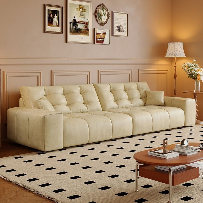 French retro style antique oil wax leather sofa, black bear sofa, modern minimalist living room sectional sofa for small spaces