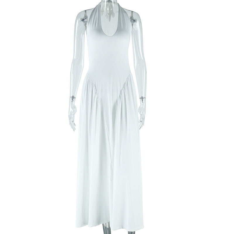European and american style ins foreign trade women's sexy fashion halter neck solid color dress sleeveless pullover fairy dress