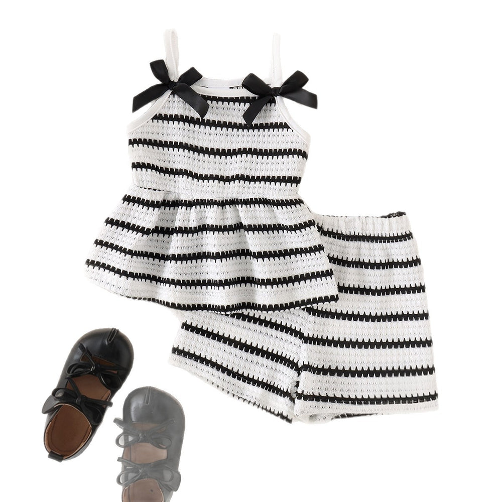 Baby clothing kids set children outfit black and white stripes camisole tops+shorts
