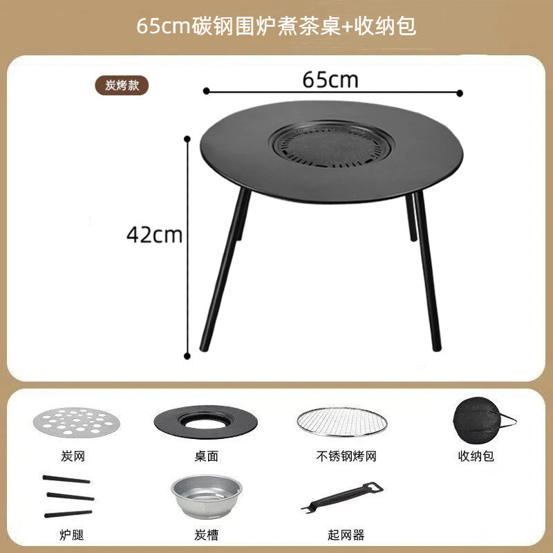 Outdoor bbq grill & tea brewing set - portable, detachable, smokeless patio bbq table - electric & charcoal dual-use grill