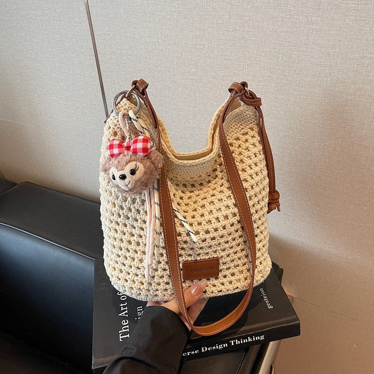 Cross-border large-capacity knitted bags women's summer 2025 new versatile shoulder messenger woven bags seaside beach bags