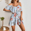 Ins hot style  european and american cross-border sexy hot girl floral print cinched waist slimming ruffle trim cami dress