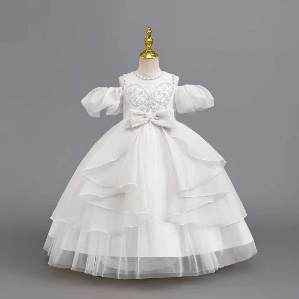New in stock puff sleeve children's dress sequin wedding dress princess dress girls performance dress kids dress