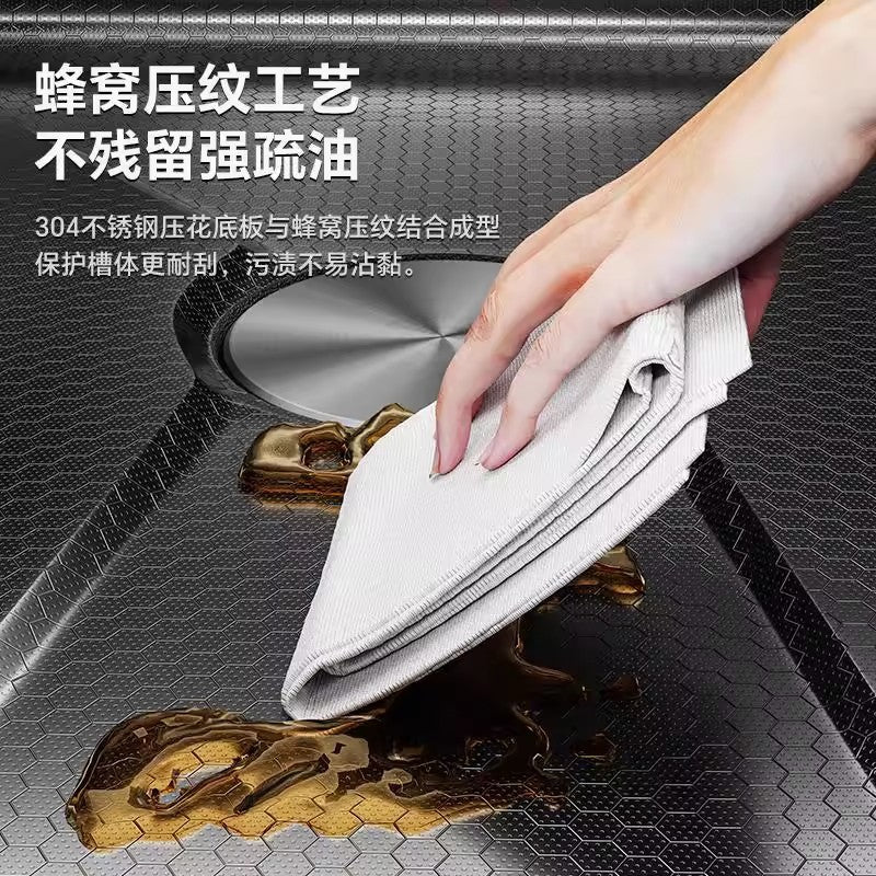 Thickened5mm honeycomb embossed kitchen sink large single slot 304 stainless steel sink dishwashing sink for home sink