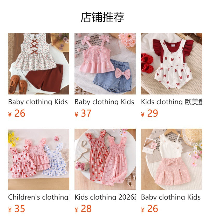 Baby clothing kids set children outfit cherry pattern white sleeveless tops