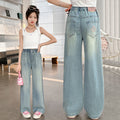 Girls' spring lightweight pants  new style big kids summer straight-leg wide-leg mosquito-proof pants children's tencel denim jeans