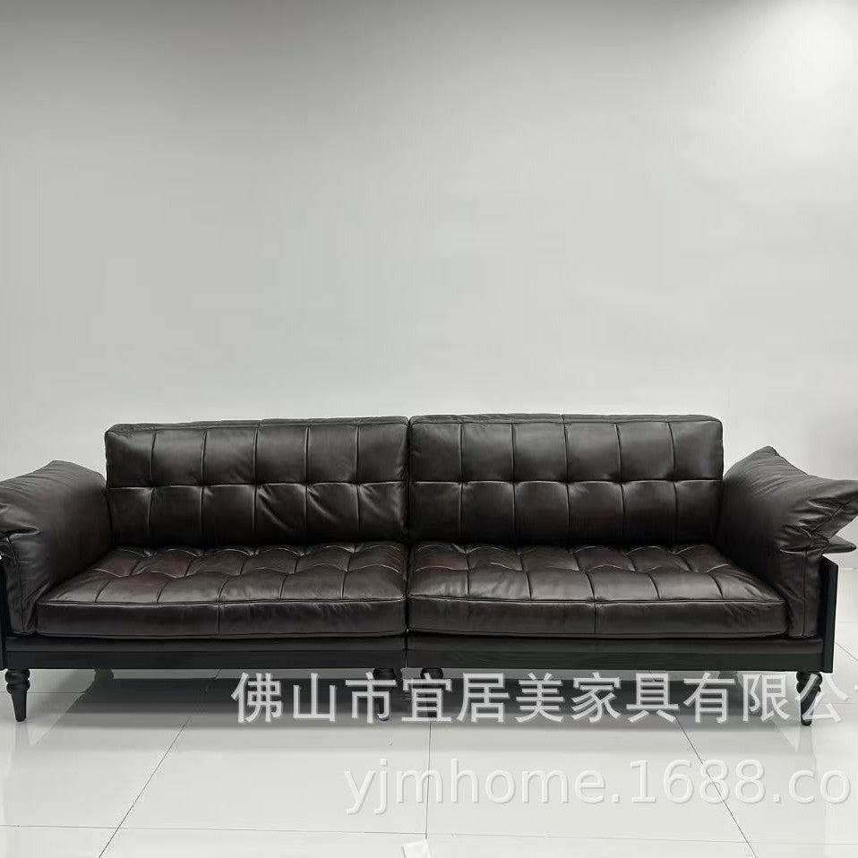 American genuine leather sofa, mid-century modern style, small apartment living room, new high-end solid wood french vintage kenney sofa for home use