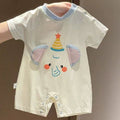 Newborn baby cartoon romper - short sleeve summer outfit for baby girls - elephant print onesie