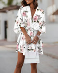 2023 new autumn v-neck loose batwing sleeve printed dress for women - perfect for independent stores, wish, and amazon