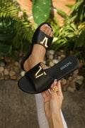 Export new arrivalretroniche styleletter sandals for women summer outwear seaside flat one-line beach slippers