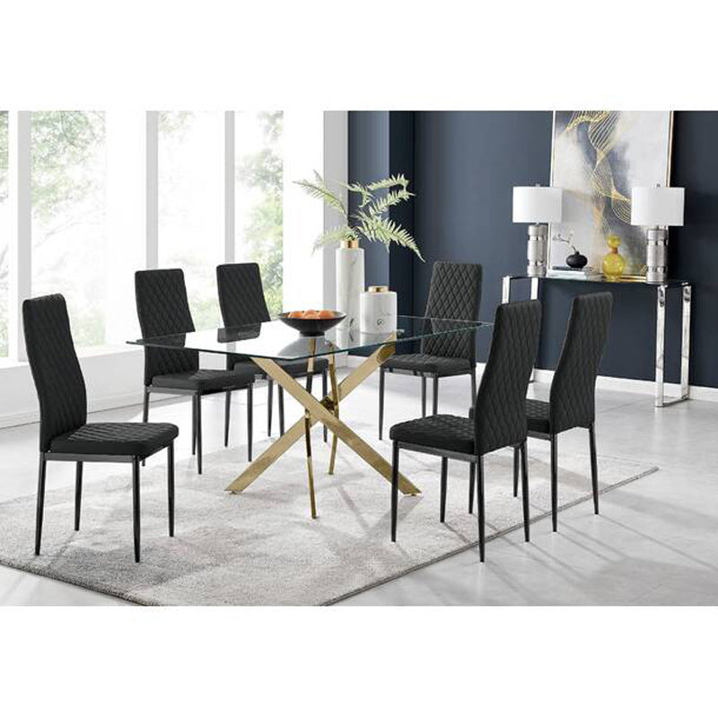 Export dining table rectangular tempered glass dining table and chairs casual restaurant table glass dining table