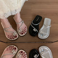 Versatile french-style flat sandals: 2024 new soft-soled summer collection - perfect for dresses, rhinestone accents, and beach days