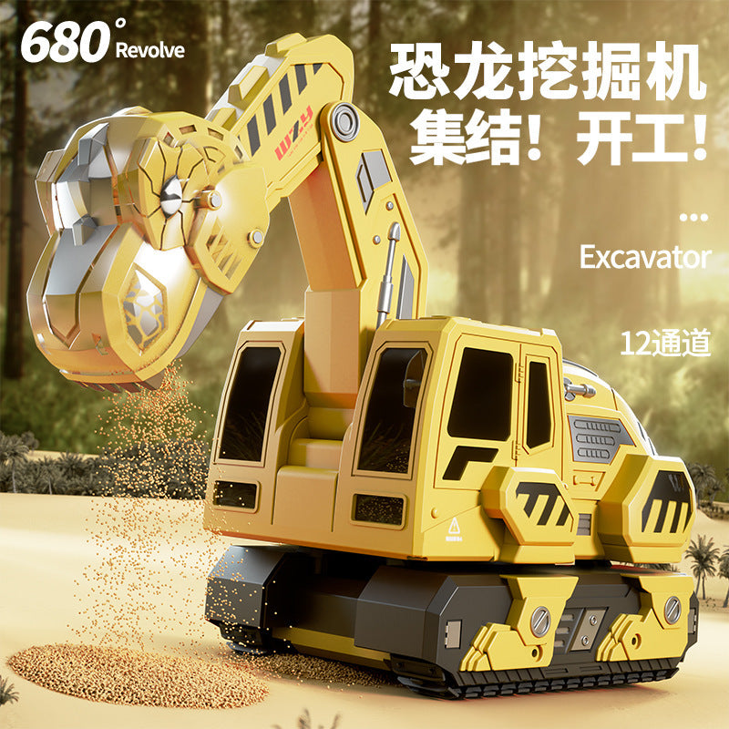large alloy kids remote control excavator toy car electric excavator car dinosaur boy engineering vehicle