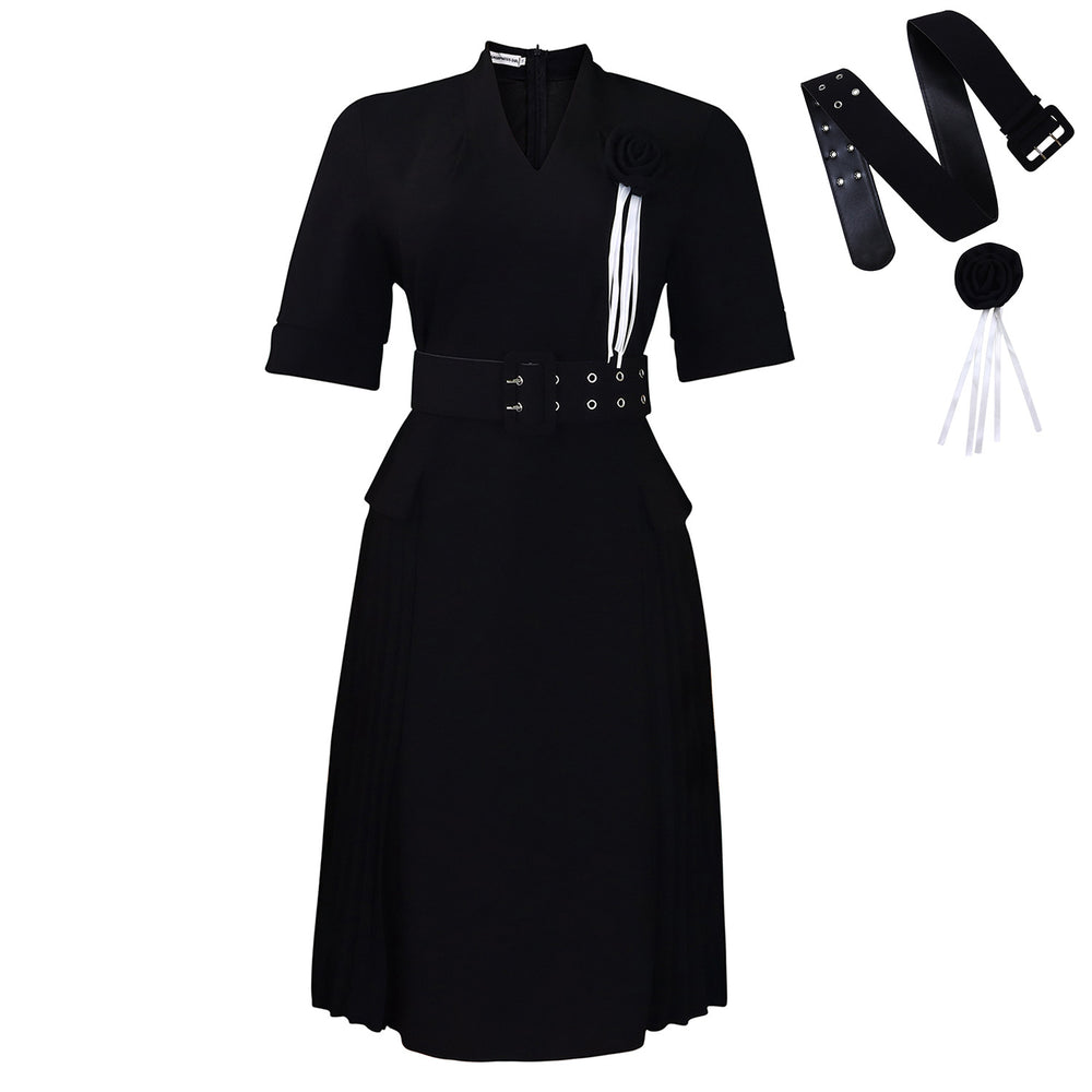 D584  foreign trade women's new fashion elegant v-neck solid color plus size pleated high waist african dress
